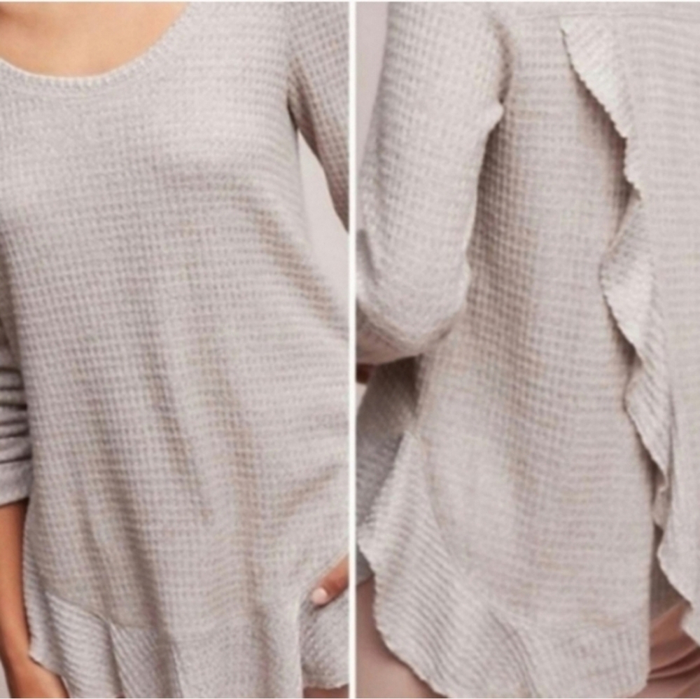 Anthropologie Saturday Sunday Waffle Knit Ruffle Thermal - Picture 10 of 11